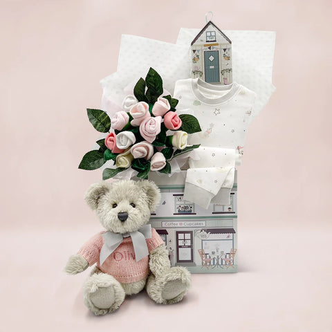 Bear & Bouquet Baby Gift Basket - SKU:  LBG1012