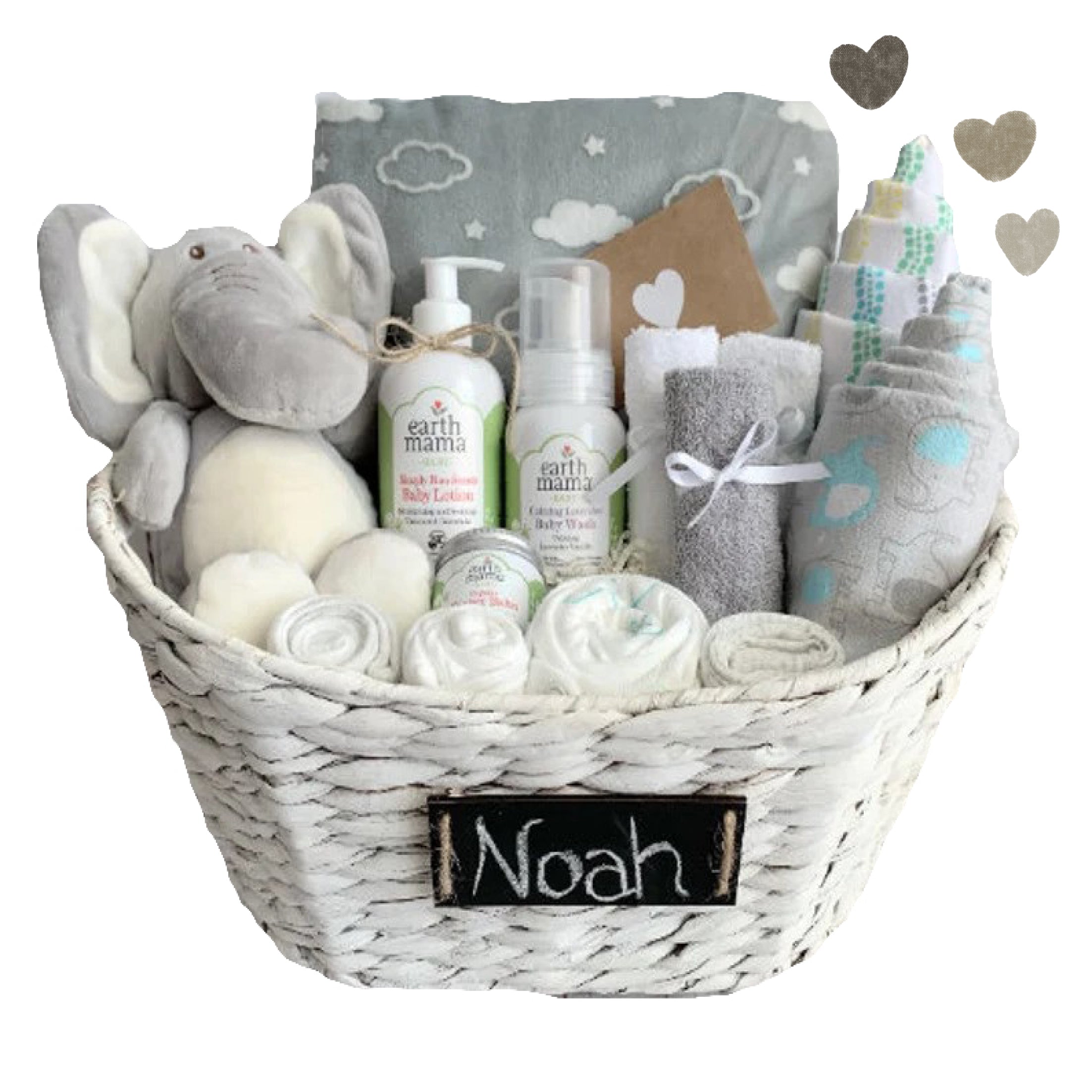 Gender Neutral Baby Wicker Basket Baby Shower Gift Hugs Kisses