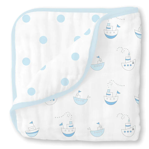 Terry Velour Hooded Towel - Mini Mod Circles Trim, Pastel Blue (BGB-0057)