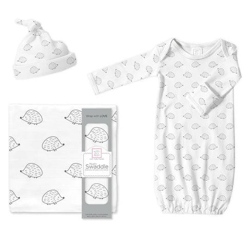 zzZipMe Cotten Knit Non-Weighted Gown & Sack Set - Tiny Fox, Sterling (BGB-0064)