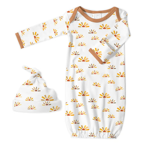zzZipMe Cotten Knit Non-Weighted Gown & Sack Set - Tiny Fox, Sterling (BGB-0064)