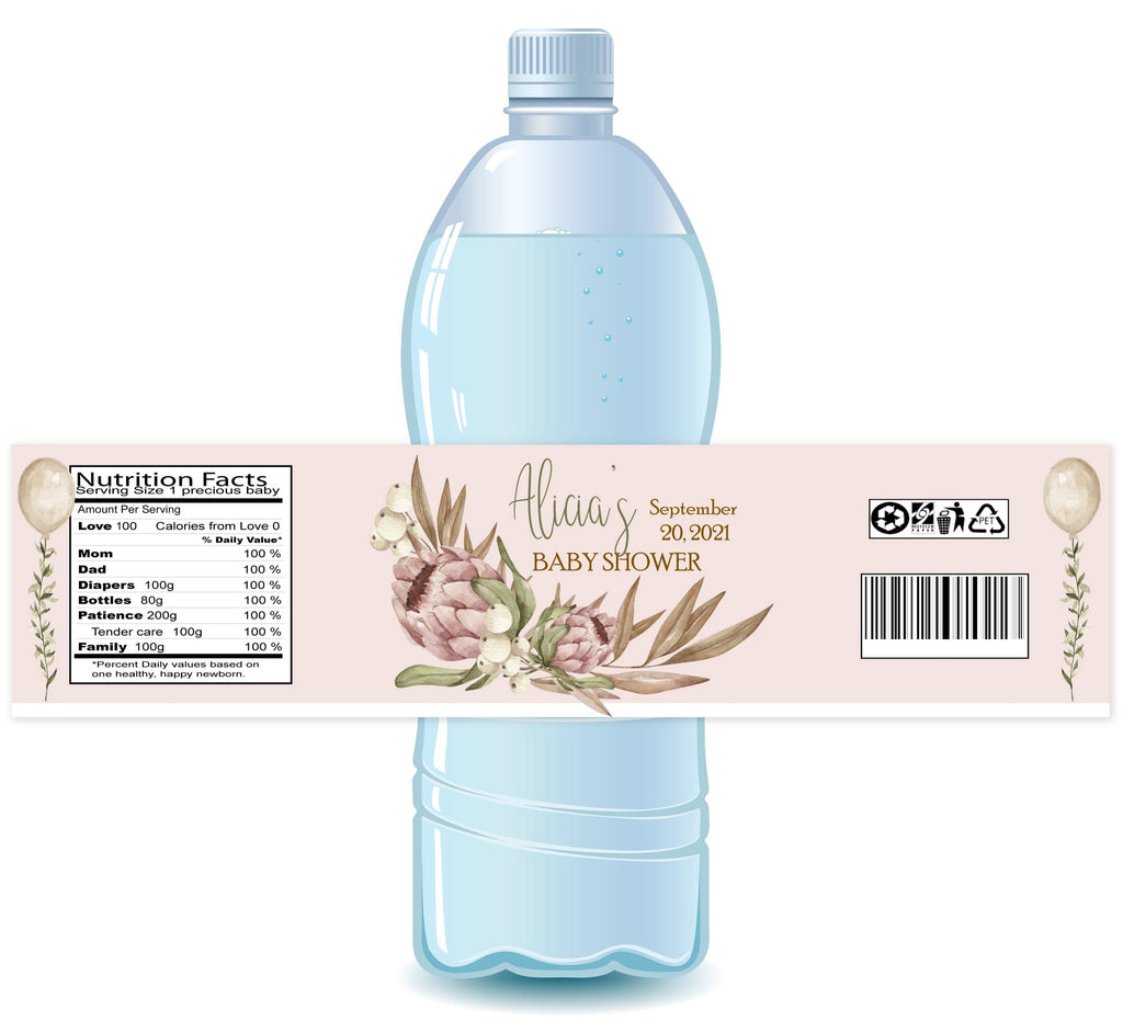 Boho Pink Baby Shower Water Bottle Labels - StorkBabyGiftBaskets.com