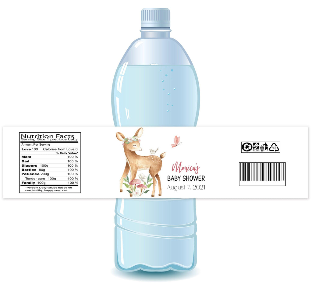 Deer Baby Girl Water Bottle Labels - StorkBabyGiftBaskets.com