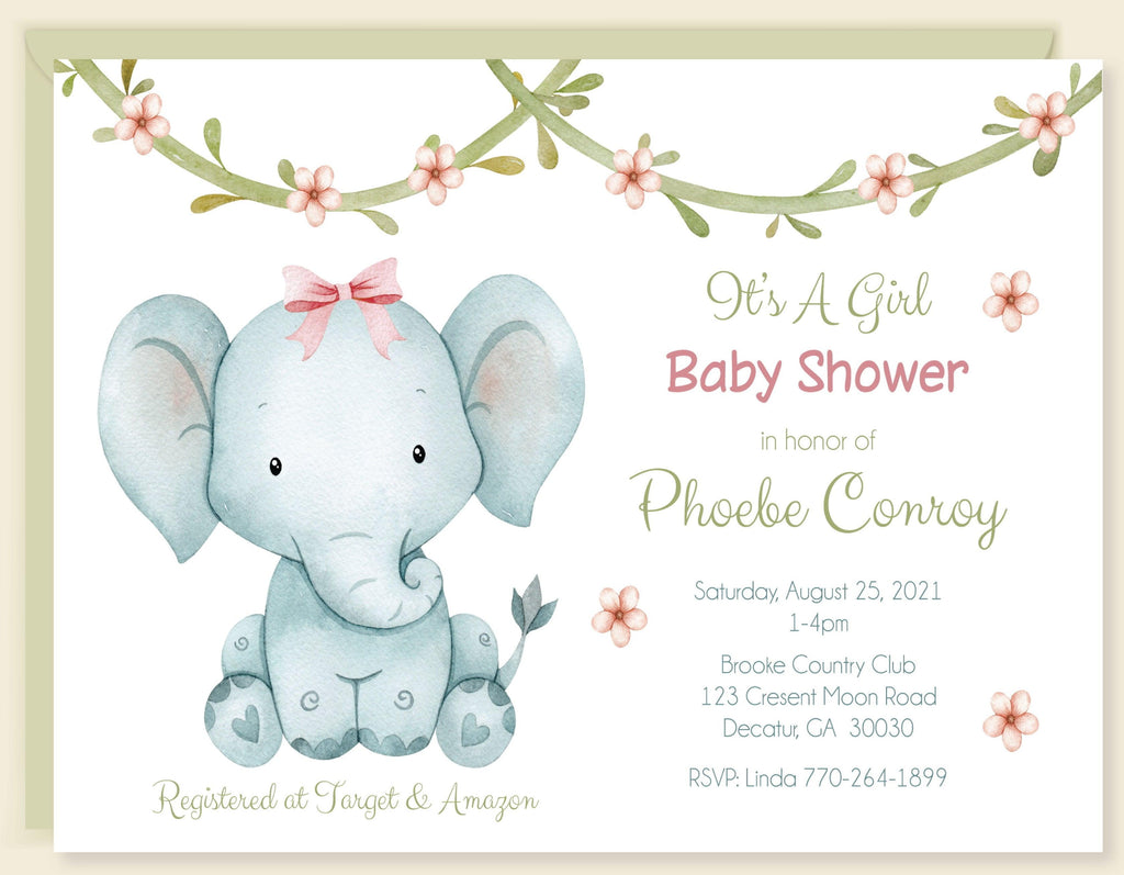 Elephant Girl Baby Shower Invitation 