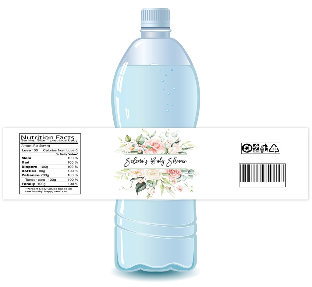 Floral Peach Baby Shower Water Bottle Labels - StorkBabyGiftBaskets.com