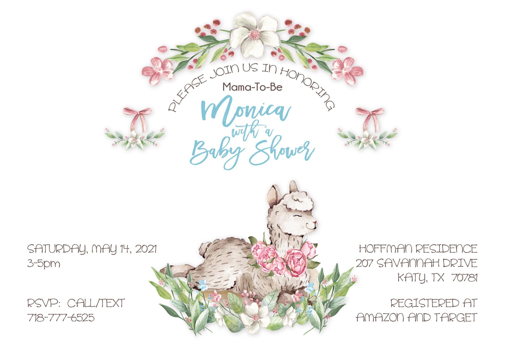Baby Llama Baby Shower Invitation - Stork Baby Gift Baskets – Stork ...