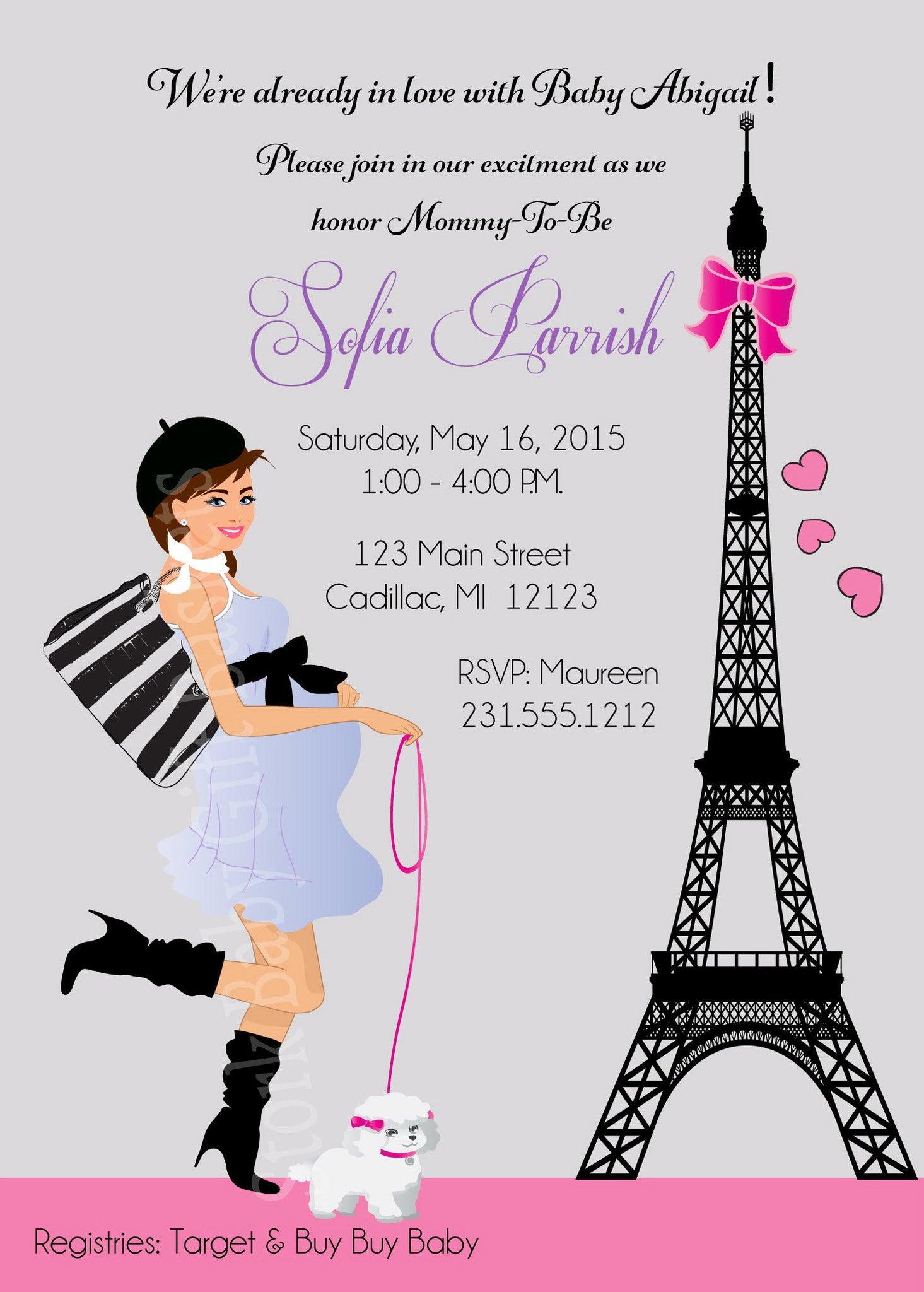 Paris Girl Shower Invitations - Stork Baby Gift Baskets –  StorkBabyGiftBaskets.com