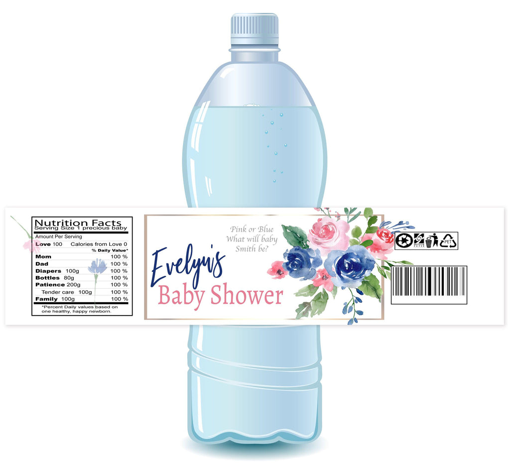 Pink or Blue Gender Reveal Baby Shower Water Bottle Labels - StorkBabyGiftBaskets.com