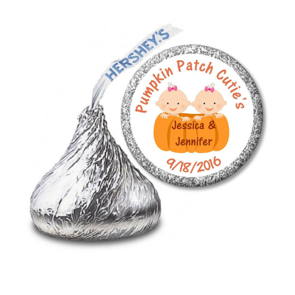 Pumpkin Patch Twin Girls - Kisses Candy Sticker Favors (#HKS26) - StorkBabyGiftBaskets - 2