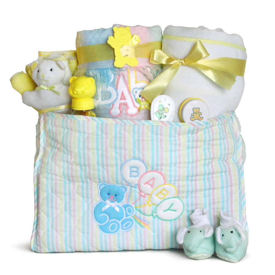 Featured Baby Gift - Deluxe Diaper Tote Bag Gift Set - StorkBabyGiftBaskets.com