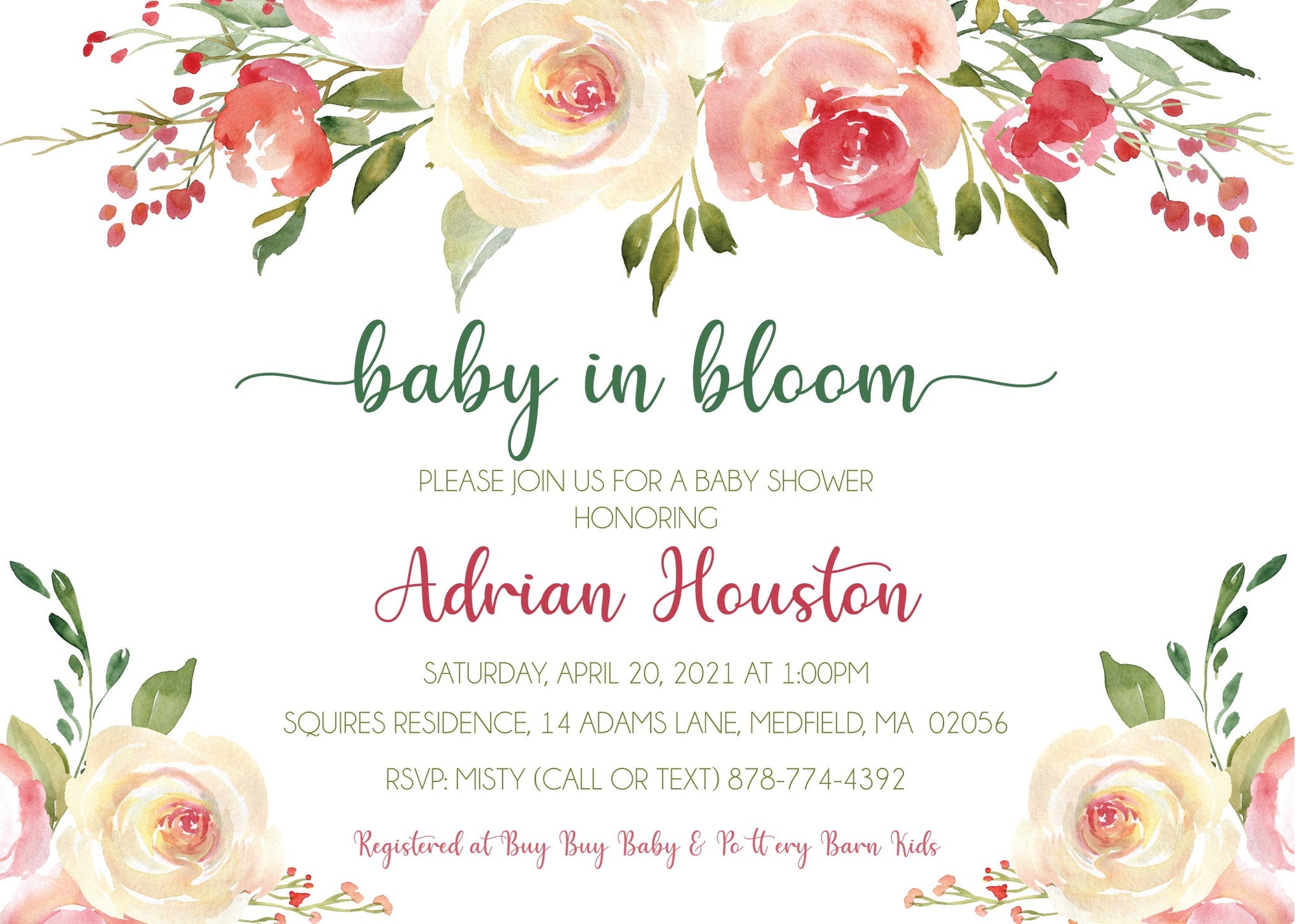 Personalized baby girl shower invitations featuring floral, boho, whimsical, and elegant styles