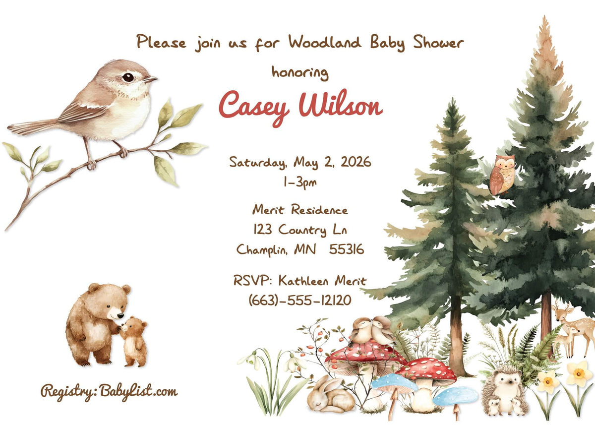 Personalized gender neutral baby shower invitations featuring woodland, boho, floral, and watercolor styles