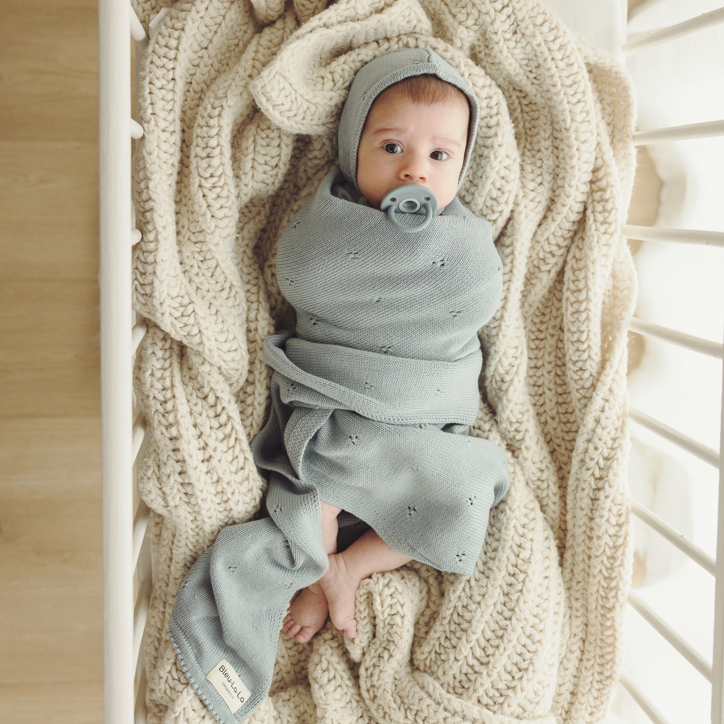 Organic Pointelle Swaddle Blanket + Hat Gift Set w/ Gift Box