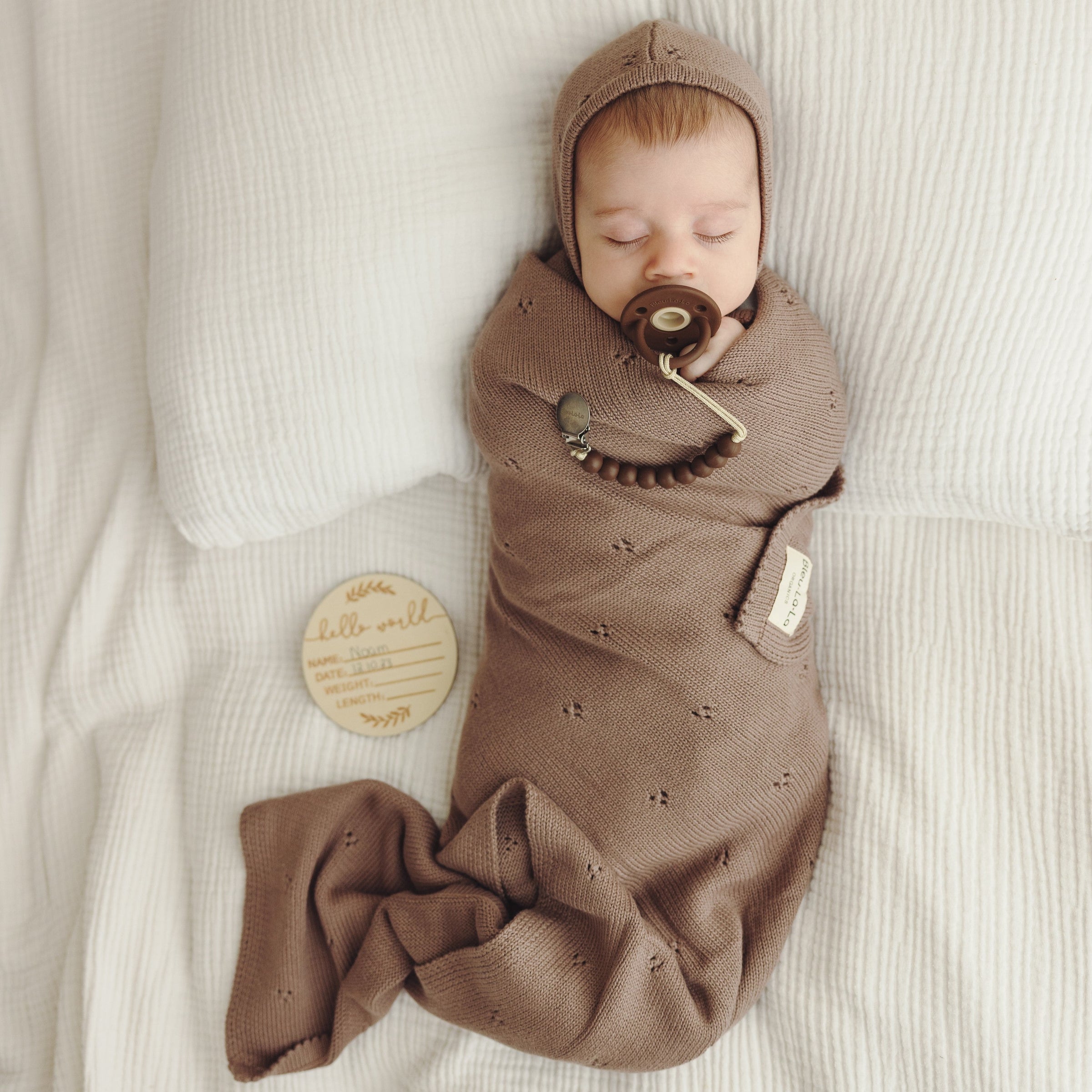 Organic Pointelle Swaddle Blanket + Hat Gift Set w/ Gift Box