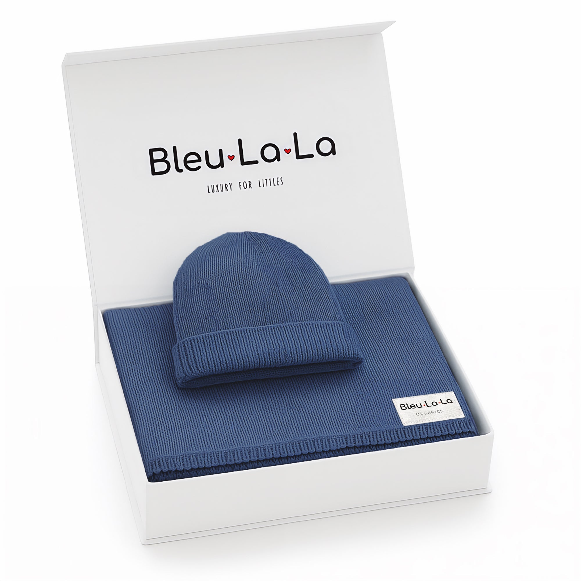Luxe Collection 100% Organic Cotton Luxury Knit Baby Blanket + Hat Set w/ Gift Box