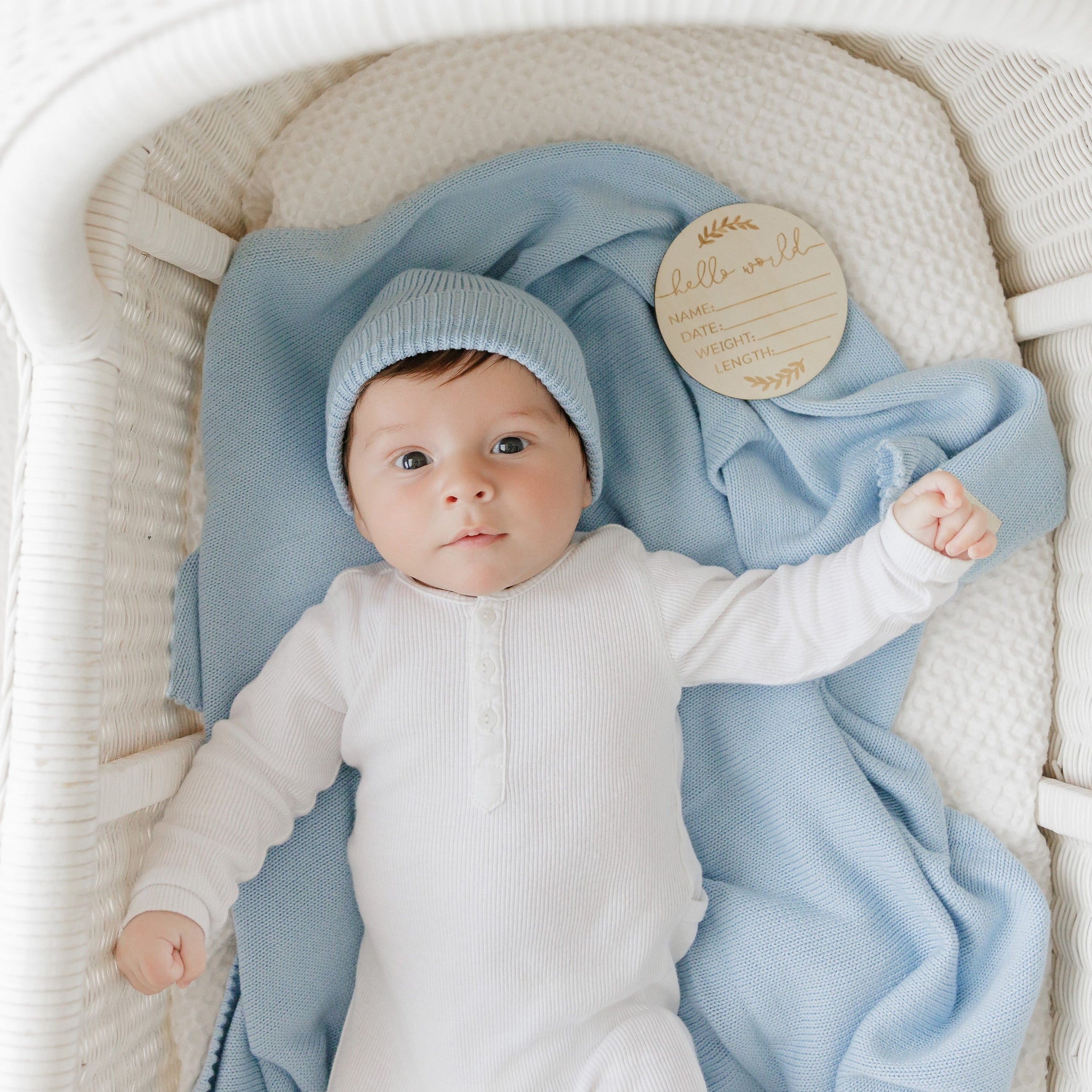 Luxe Collection 100% Organic Cotton Luxury Knit Baby Blanket + Hat Set w/ Gift Box