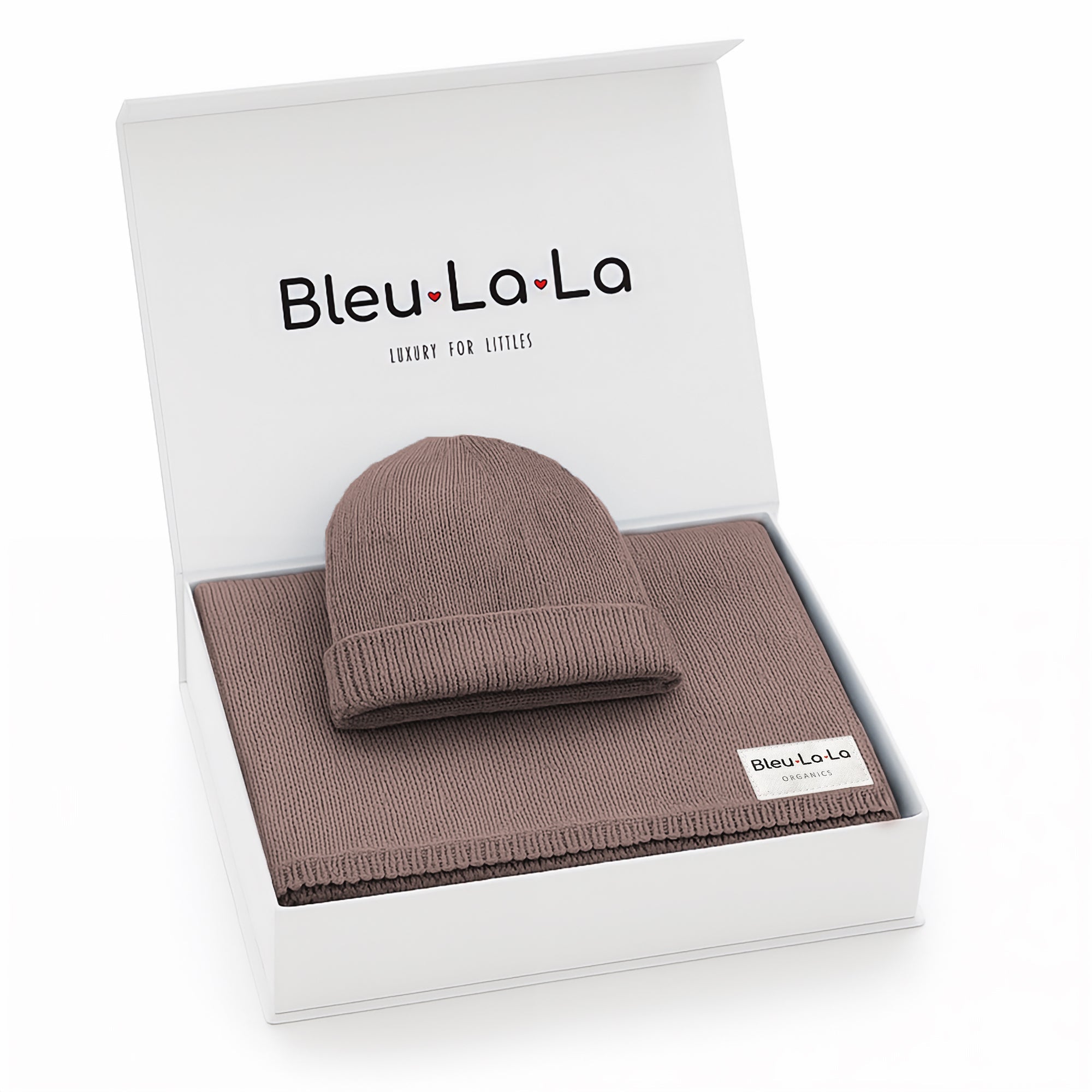 Luxe Collection 100% Organic Cotton Luxury Knit Baby Blanket + Hat Set w/ Gift Box