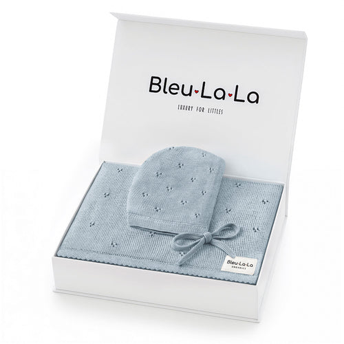 Organic Pointelle Swaddle Blanket + Hat Gift Set w/ Gift Box