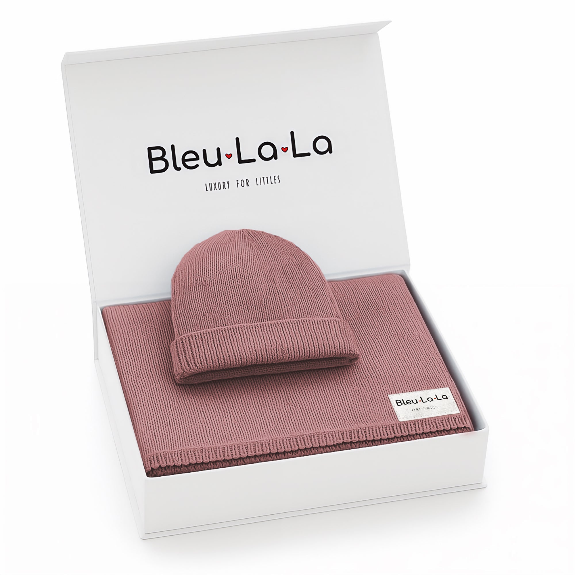Luxe Collection 100% Organic Cotton Luxury Knit Baby Blanket + Hat Set w/ Gift Box