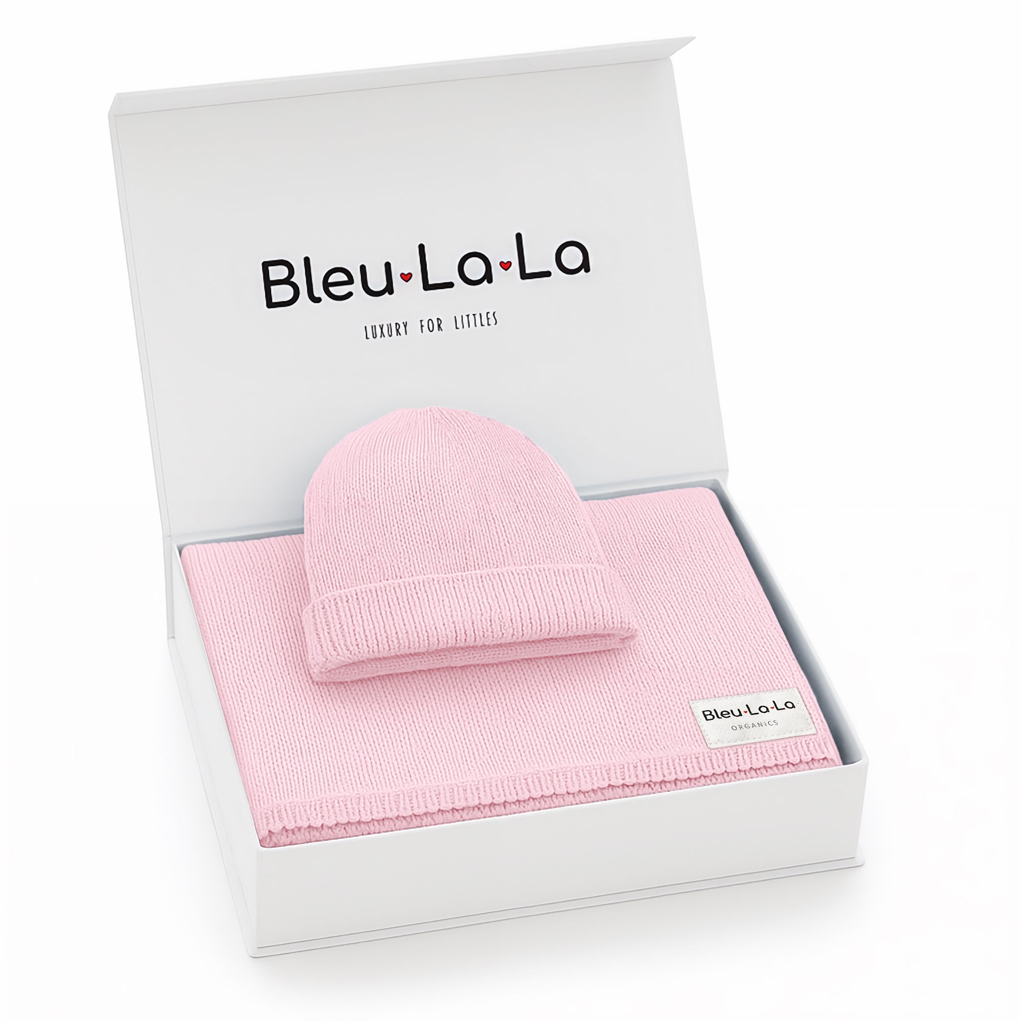 Luxe Collection 100% Organic Cotton Luxury Knit Baby Blanket + Hat Set w/ Gift Box