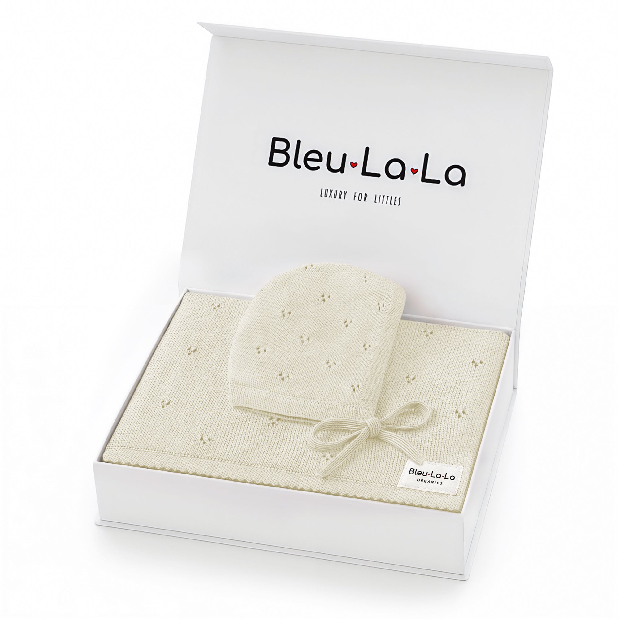 Organic Pointelle Swaddle Blanket + Hat Gift Set w/ Gift Box