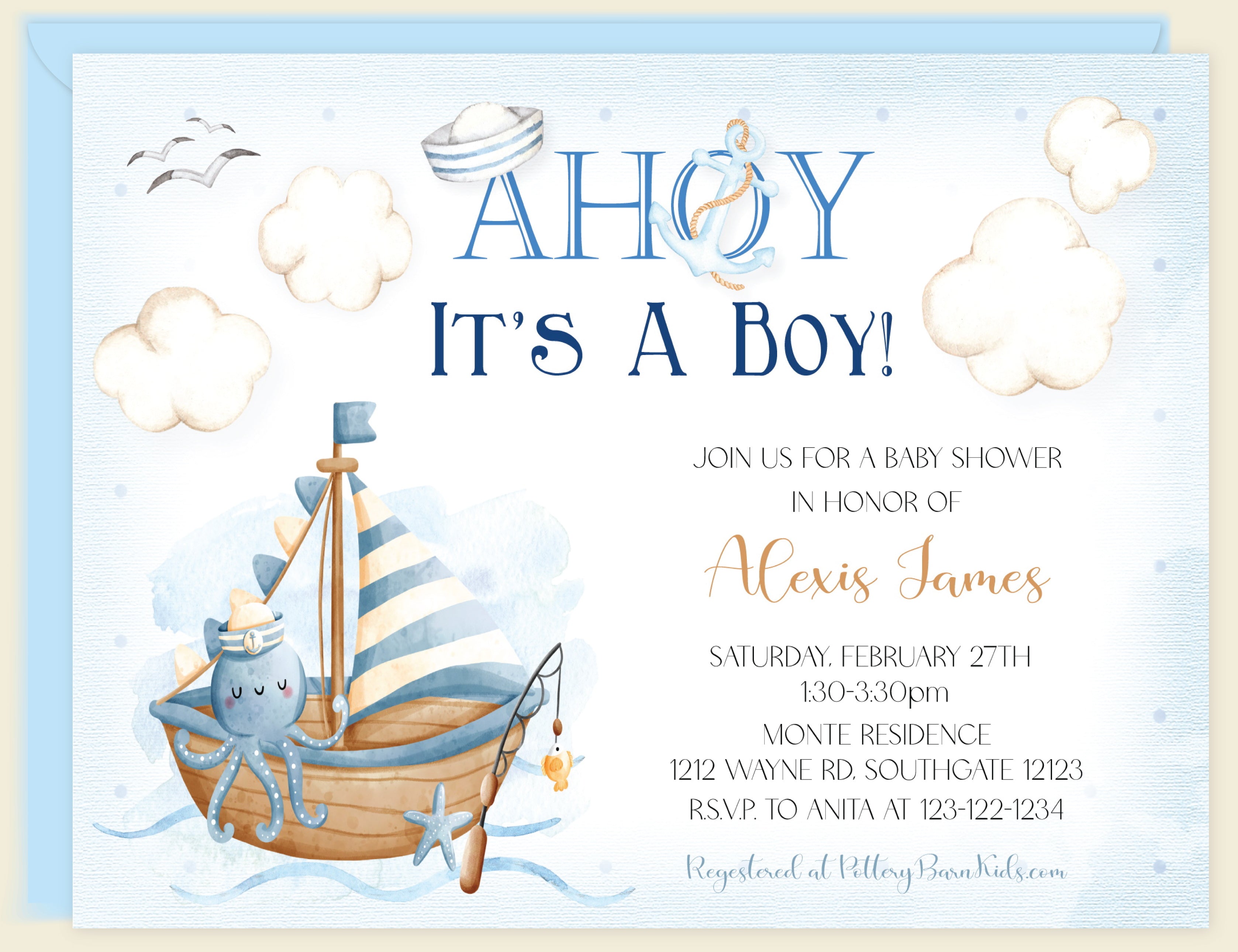 Ahoy It's A Boy Baby Shower Invitation - Stork Baby Shower Favors ...