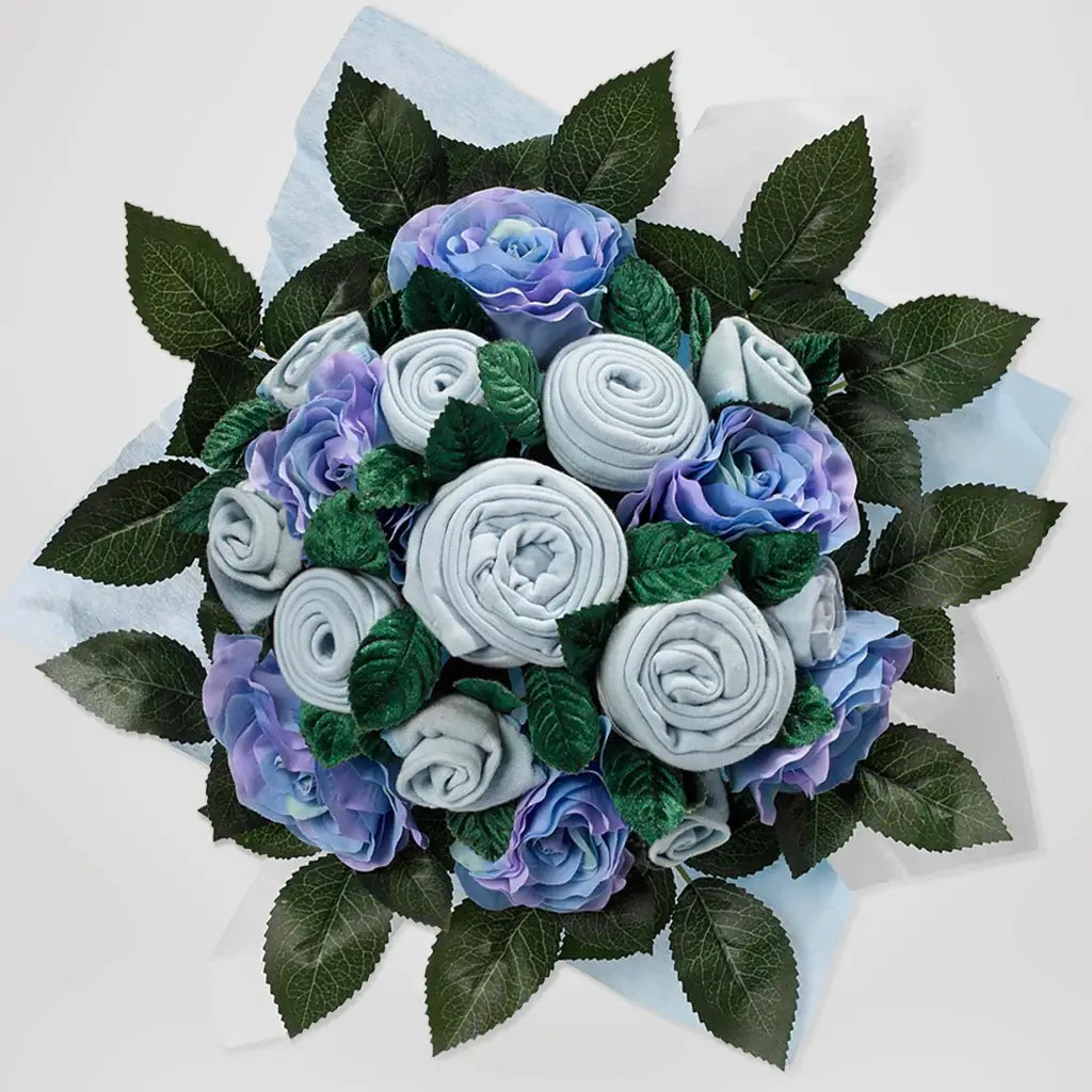 Knitted Blanket & Bouquet Baby Boy Gift Set