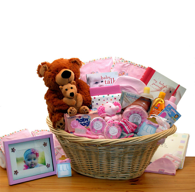 Broadway Basketeers Personalized Baby Girl Gift Basket | New Baby Celebration Gift Baskets | Gift Basket for Baby Girl