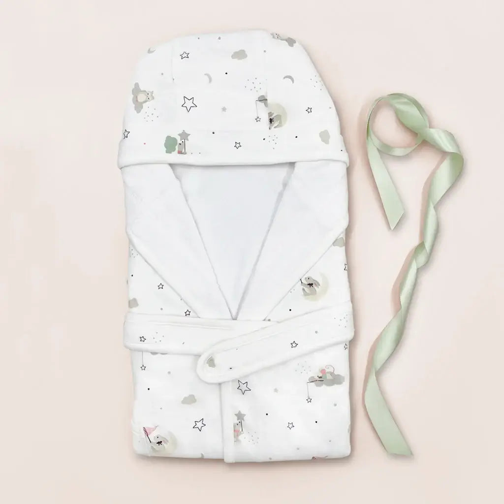Baby Bathrobe - Whimsical Animals & Stars - 0-12 Months