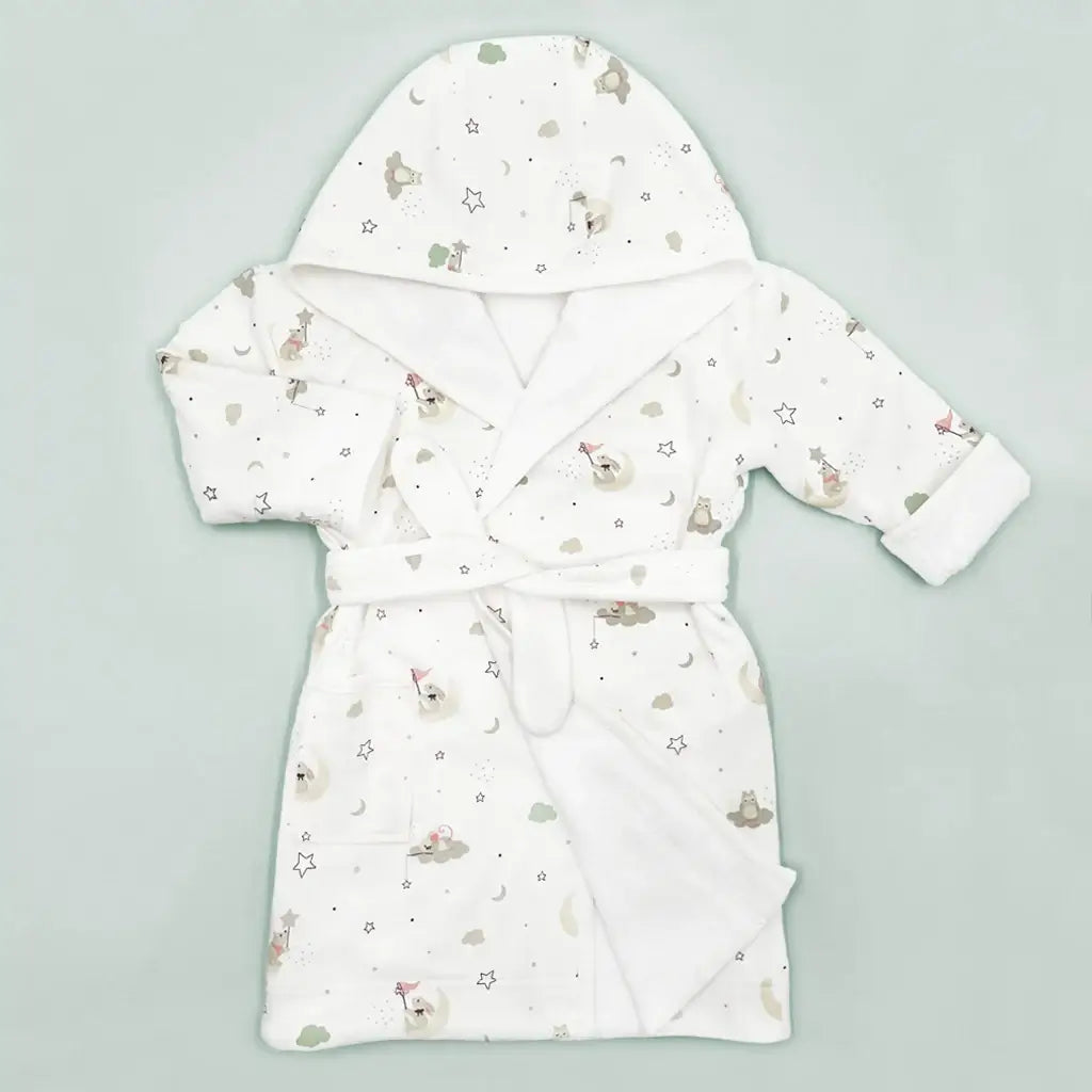 Baby Bathrobe - Whimsical Animals & Stars - 0-12 Months