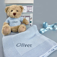 Personalized Bear & Blue Blanket Gift Set