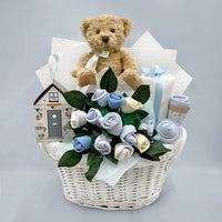 Bear & Bouquet Baby Boy Basket
