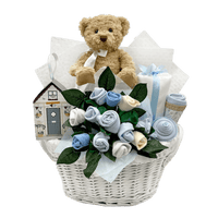 Bear & Bouquet Baby Boy Basket