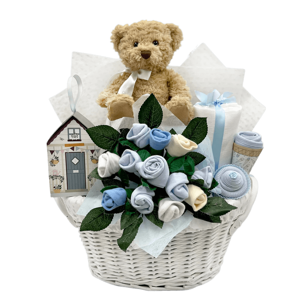 Bear & Bouquet Baby Boy Basket
