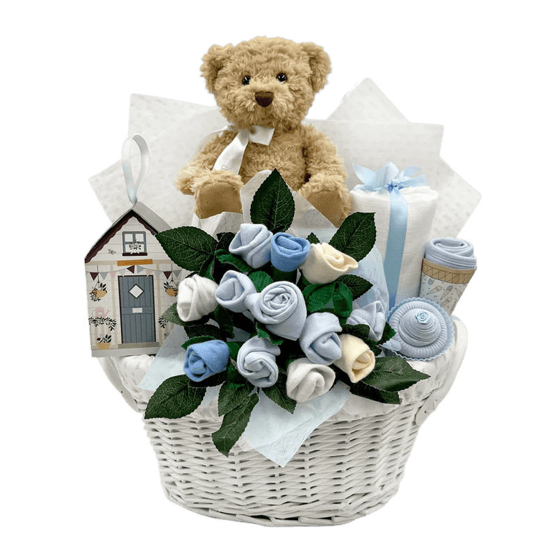 Bear & Bouquet Baby Boy Basket