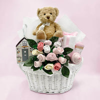 Bear & Bouquet Baby Girl Basket