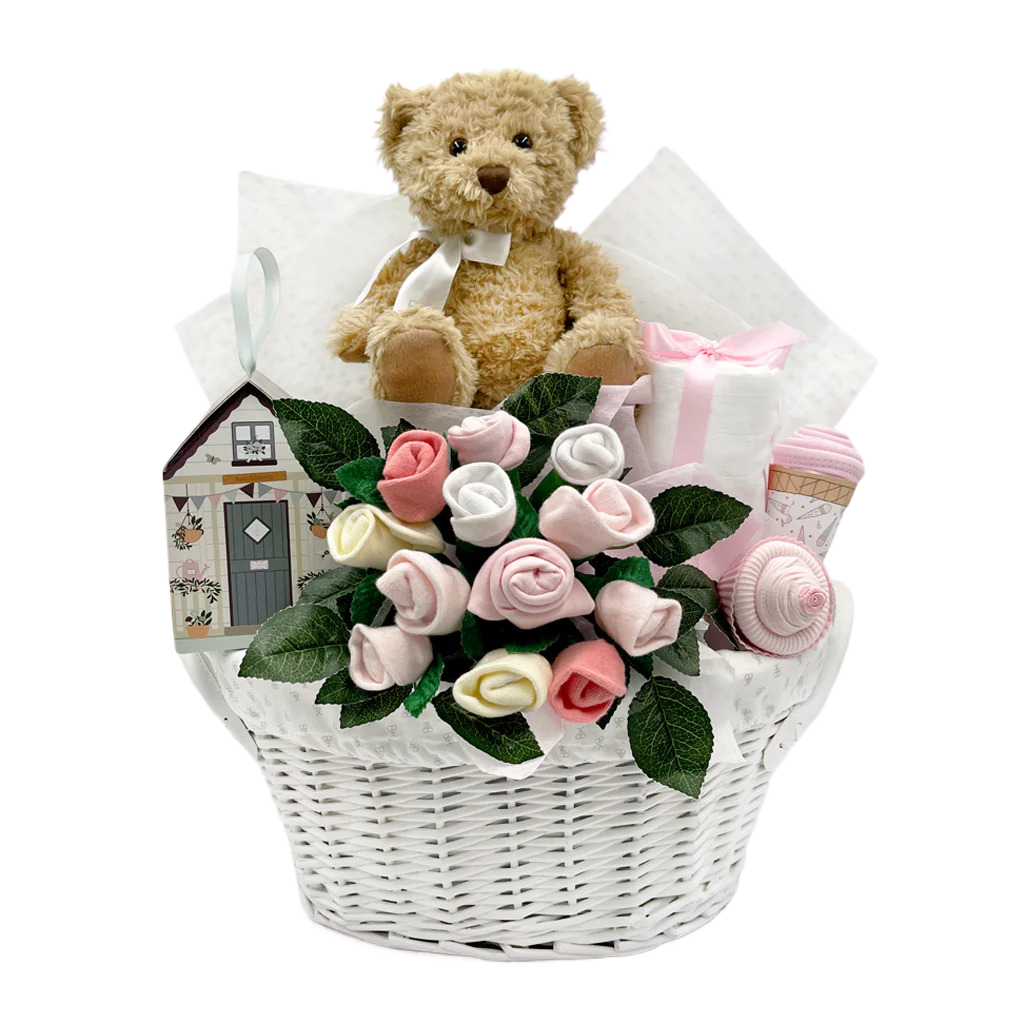 Bear & Bouquet Baby Girl Basket - SKU:  LBG1010