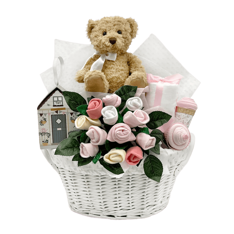 Bear & Bouquet Baby Girl Basket