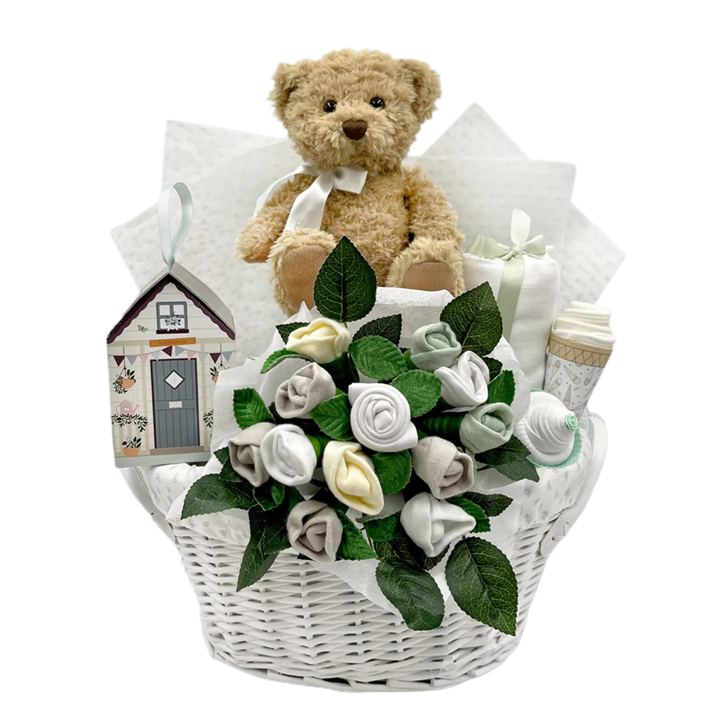 Bear & Bouquet Baby Gift Basket - SKU:  LBG1012