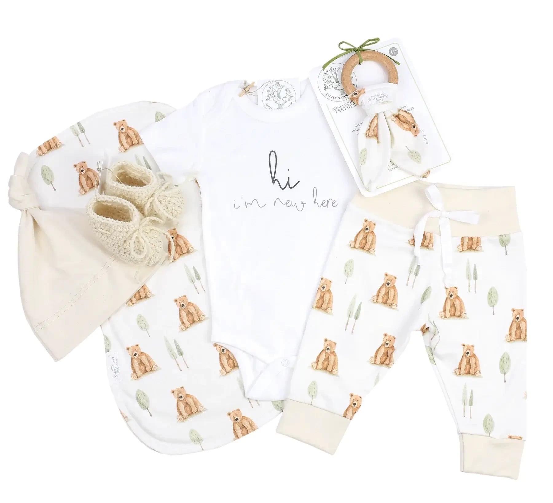 Bear Hugs & Woodland Dreams - Organic Layette Gift Basket