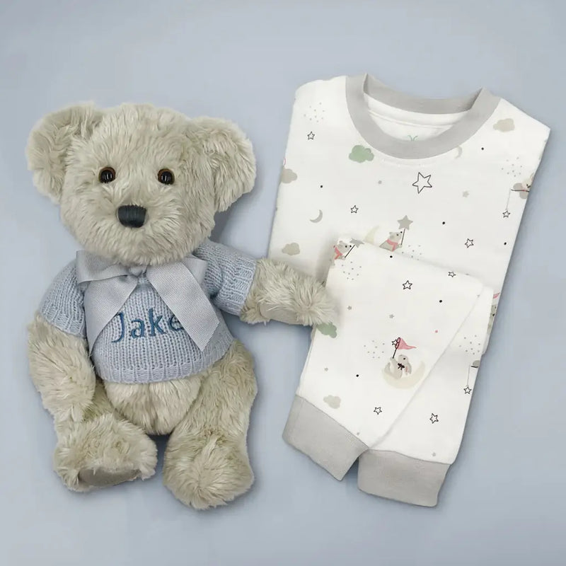 Personalized Plush Bear with Pajamas (Blue, Pink or White)