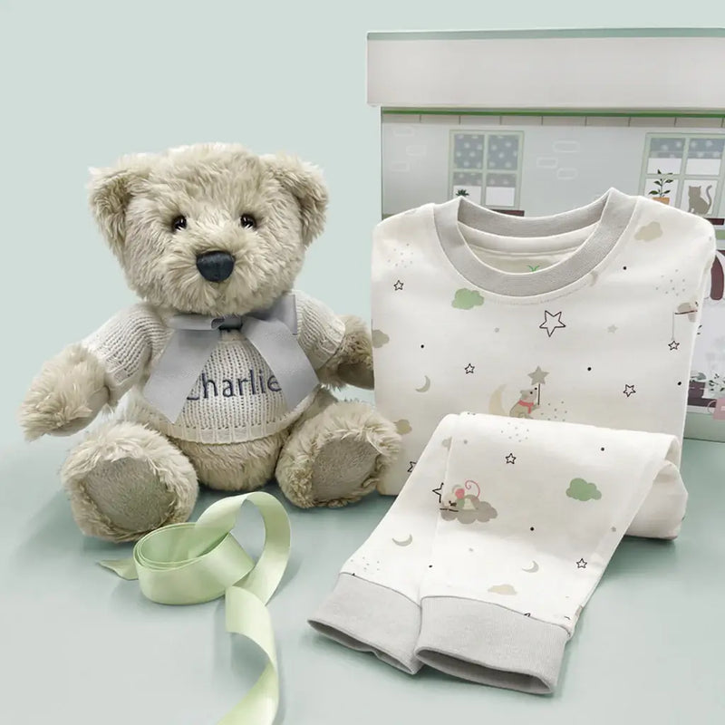 Personalized Plush Bear with Pajamas (Blue, Pink or White)