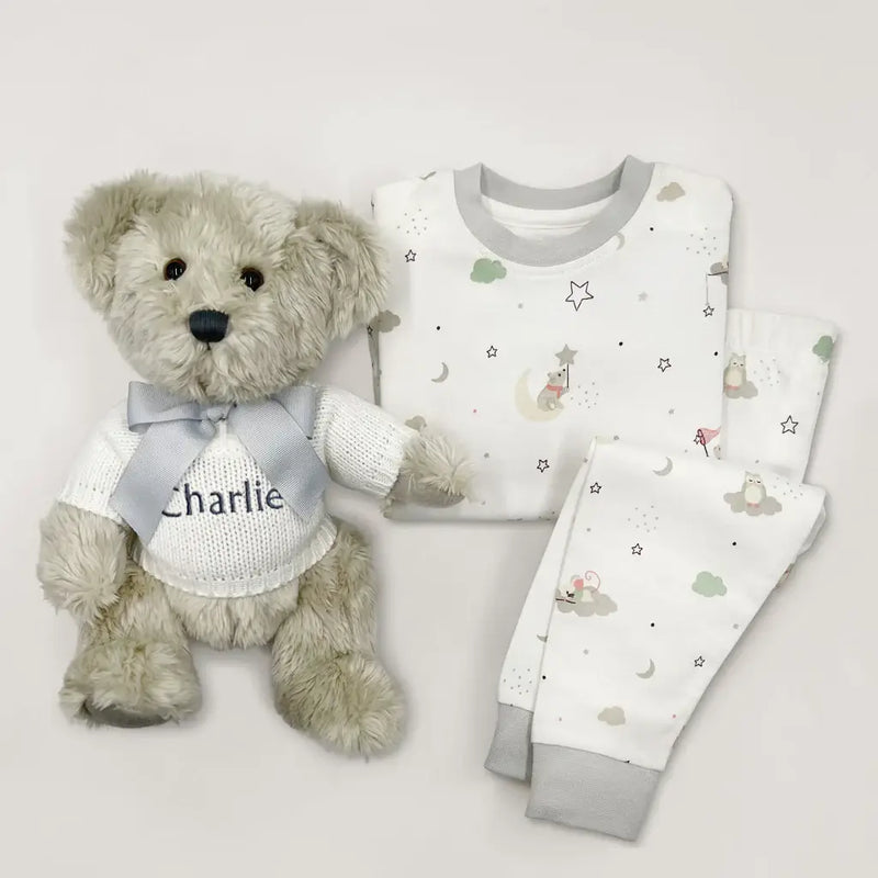 Personalized Plush Bear with Pajamas (Blue, Pink or White)