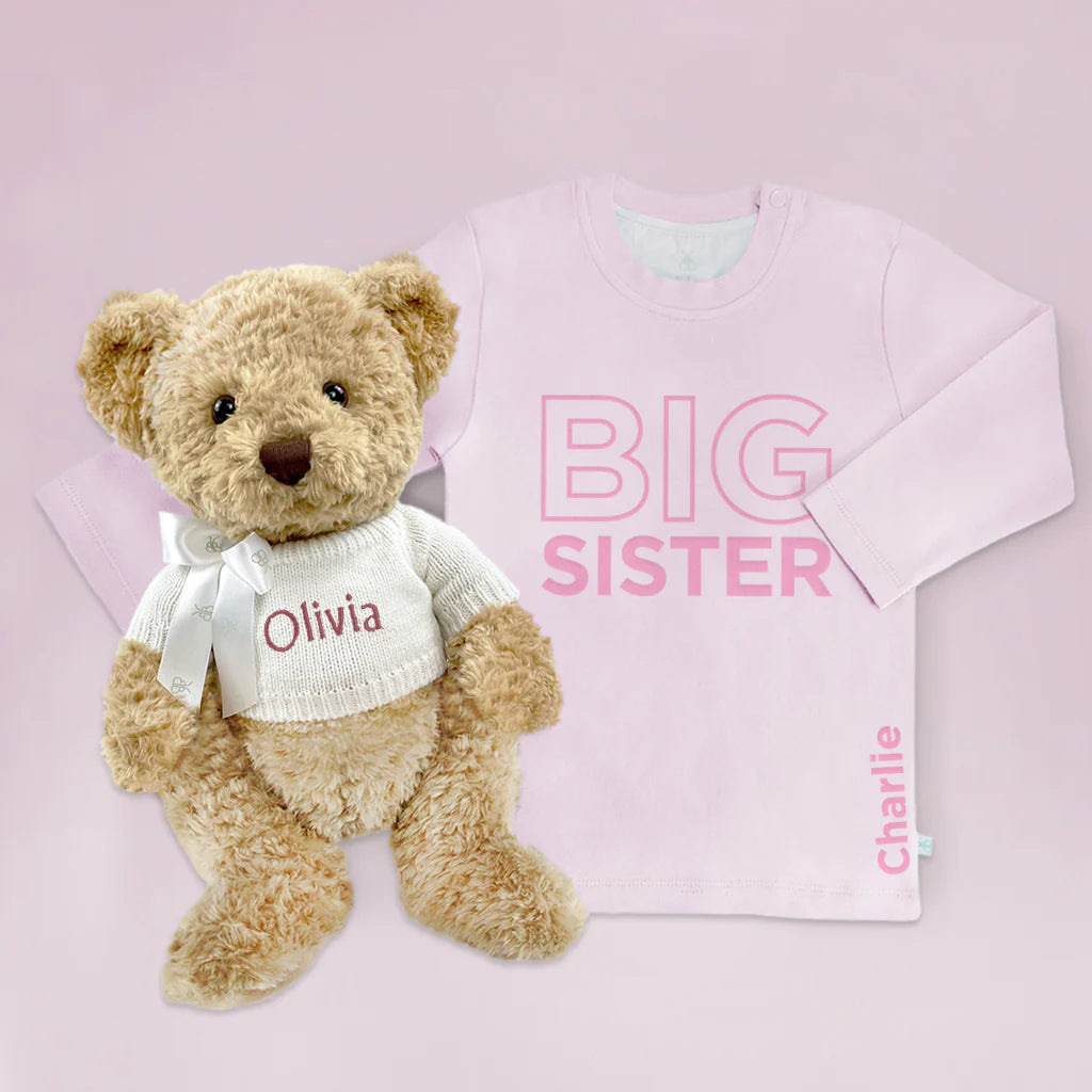 Big Sister Gift Set - Personalized Bear & T-Shirt - Pink
