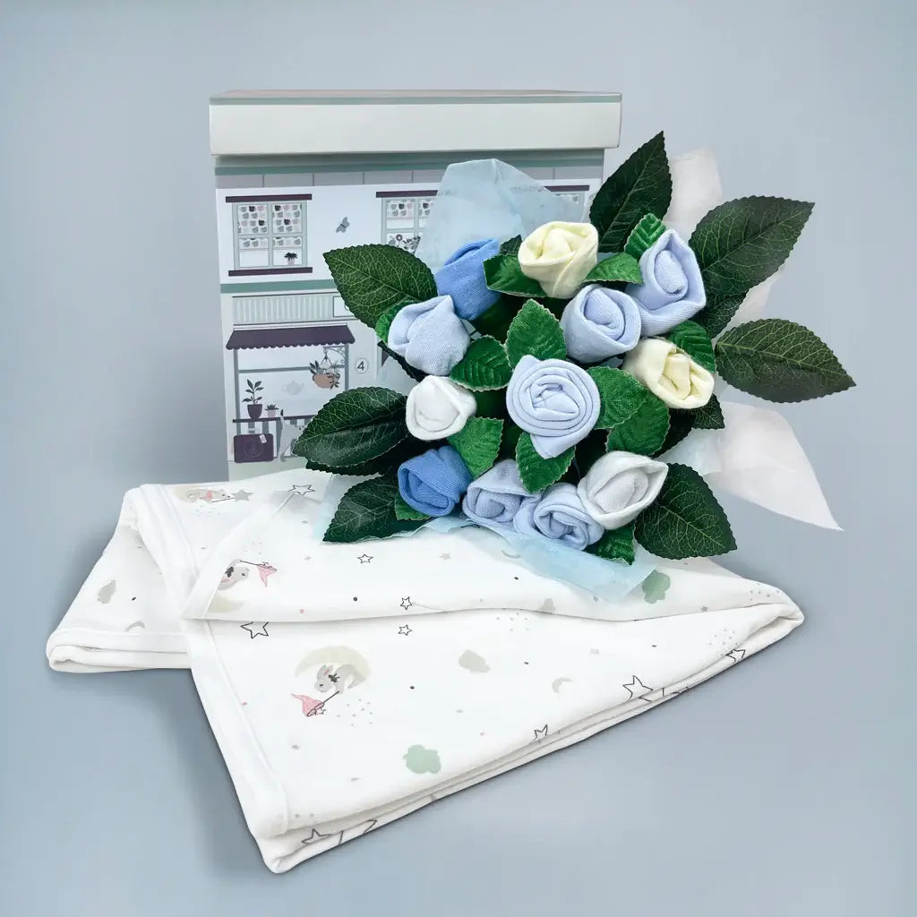 Baby Boy Blanket & Bouquet Set