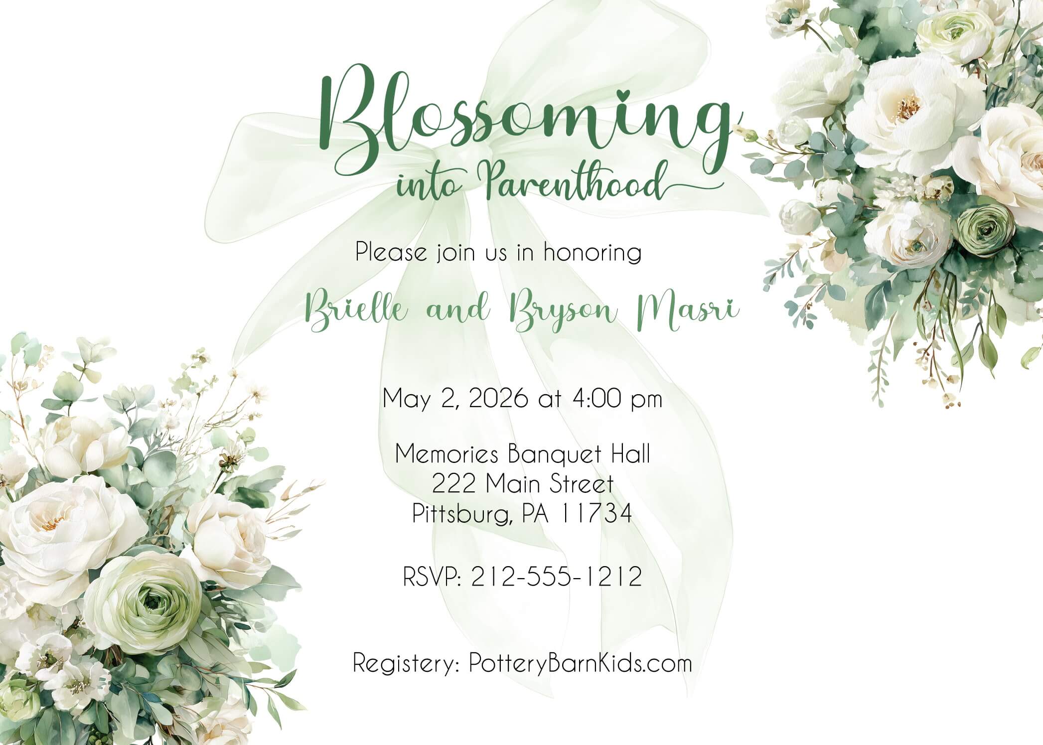 Blossoming into Parenthood elegant couples baby shower invitation with organic floral design