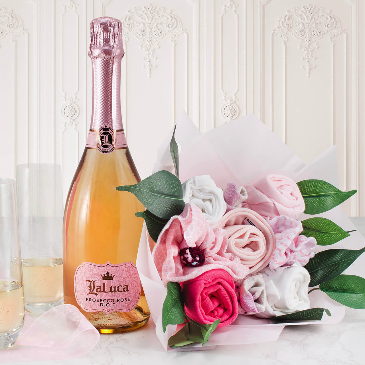Rosé & Petals: Baby Girl Flower Bouquet Gift Set