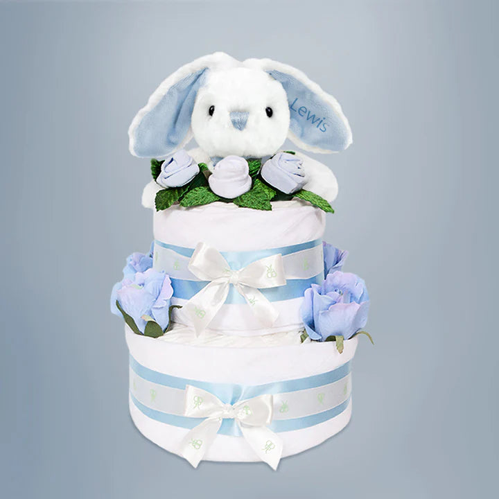 Personalized Blue Bunny Diaper Cake