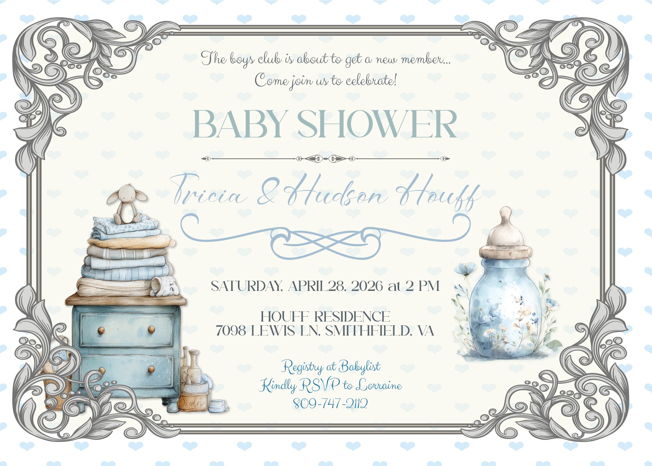 Boys Club Vintage Baby Shower Invitation