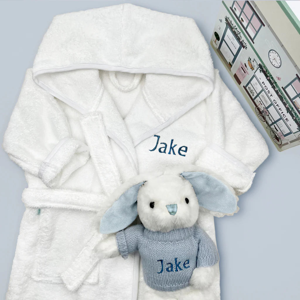 Bunny & Bathrobe Personalized Baby Set, Blue - SKU: LBG1022